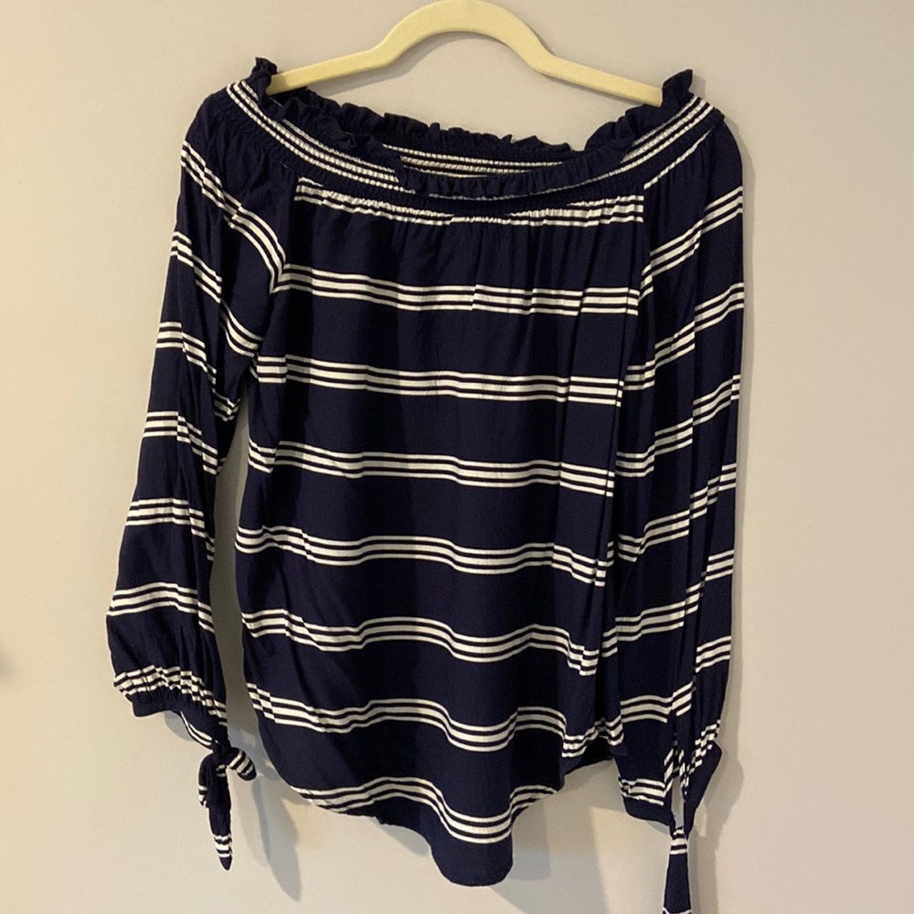 Navy & White Off the Shoulder Top
